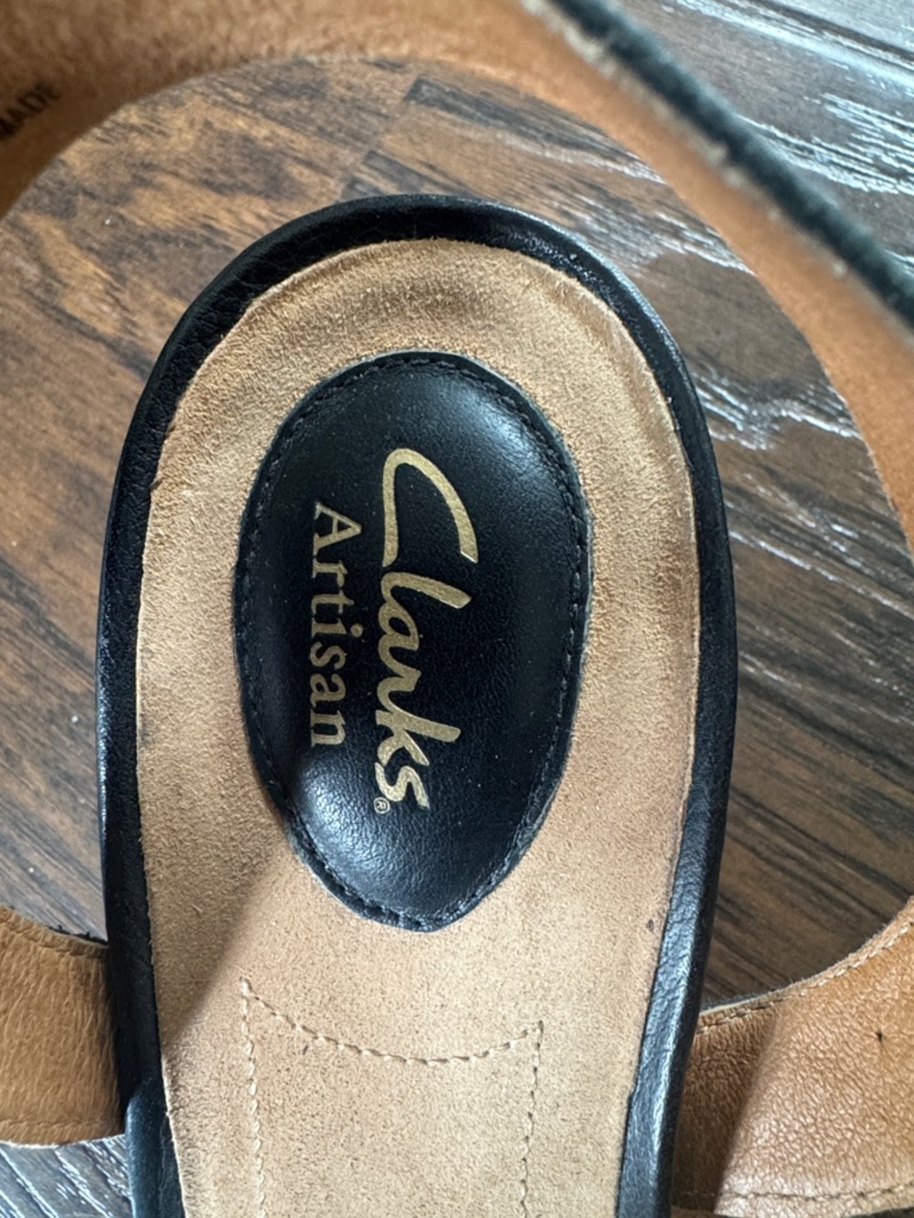 Clarks Black Leather Cross-Strap Sandals with Gold Buckles - Picture 4 of 12